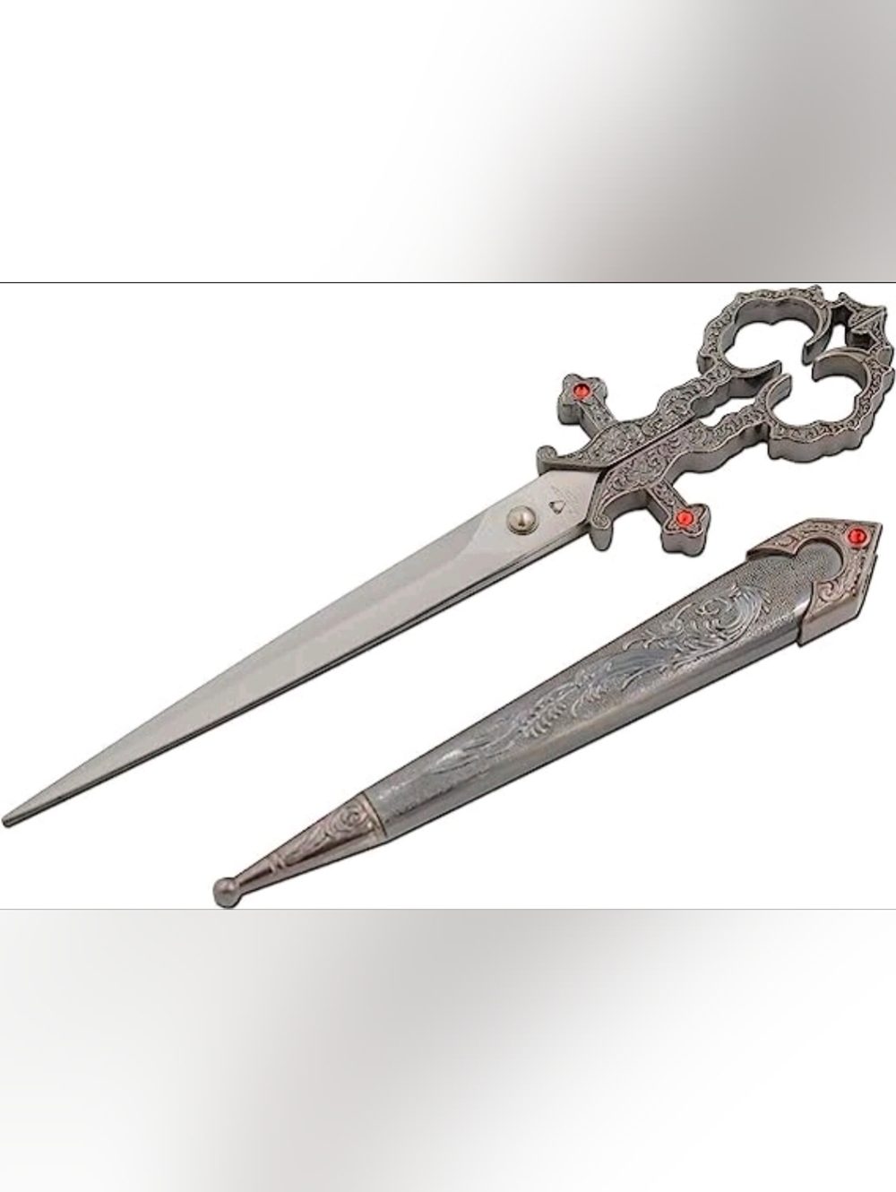 10" Renaissance Silver Hilt Scissors Dagger Medieval Style Letter Opener w/ Red
